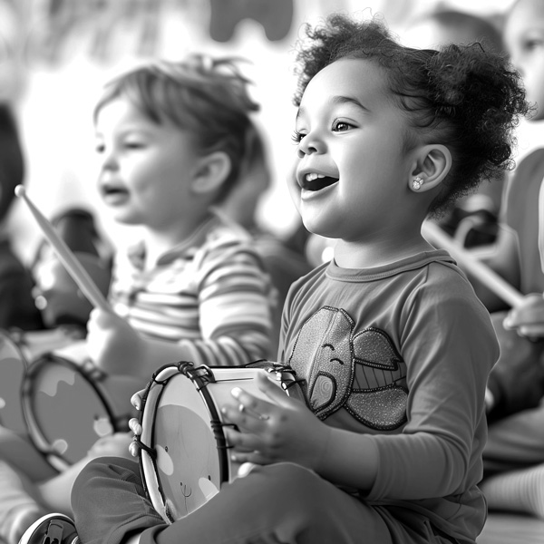 preschool child playing a musical instrument